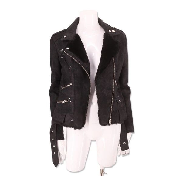 The Kooples Jackets & Blazers - The Kooples black faux suede moto biker fur lined jacket vegan leather S